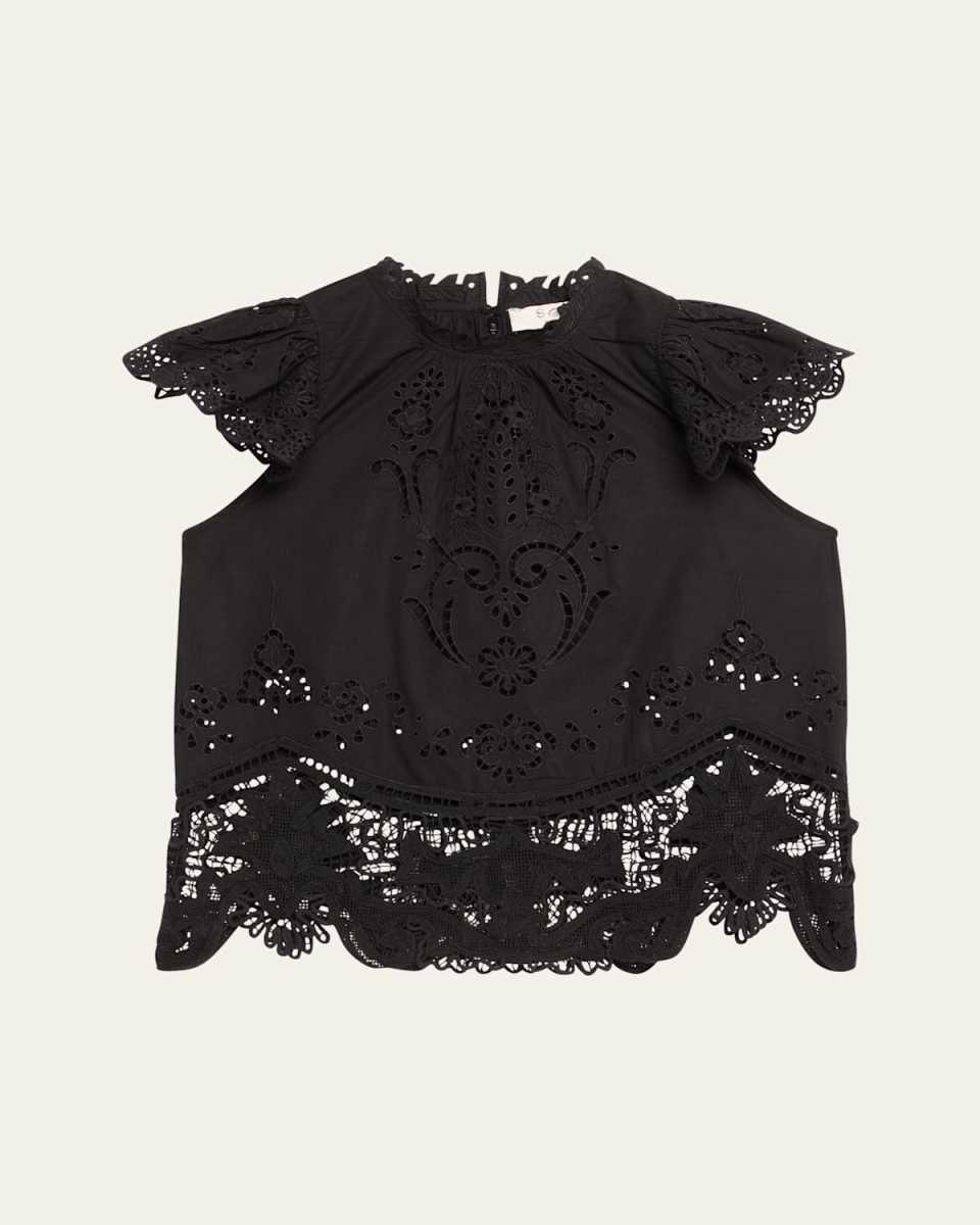 Gianna Lace Flutter-Sleeve Top